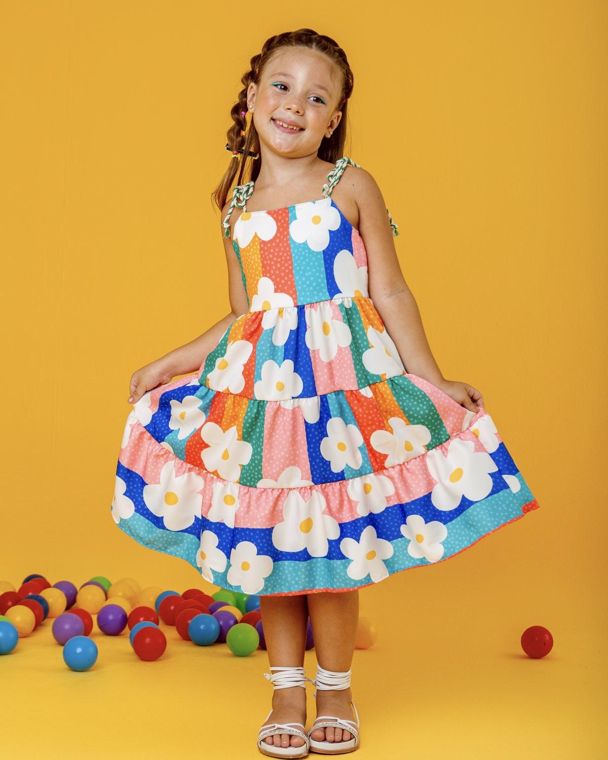 Colorful Daisy Dress for Girls, Ages 2 and 8 – Vibrant Floral Design, Comfortable and Stylish, Perfect for All Occasions - Rainbow Kids Colors