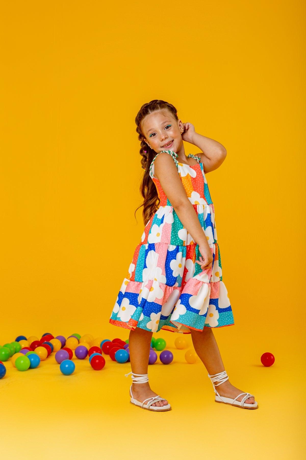 Colorful Daisy Dress for Girls, Ages 2 and 8 – Vibrant Floral Design, Comfortable and Stylish, Perfect for All Occasions - Rainbow Kids Colors