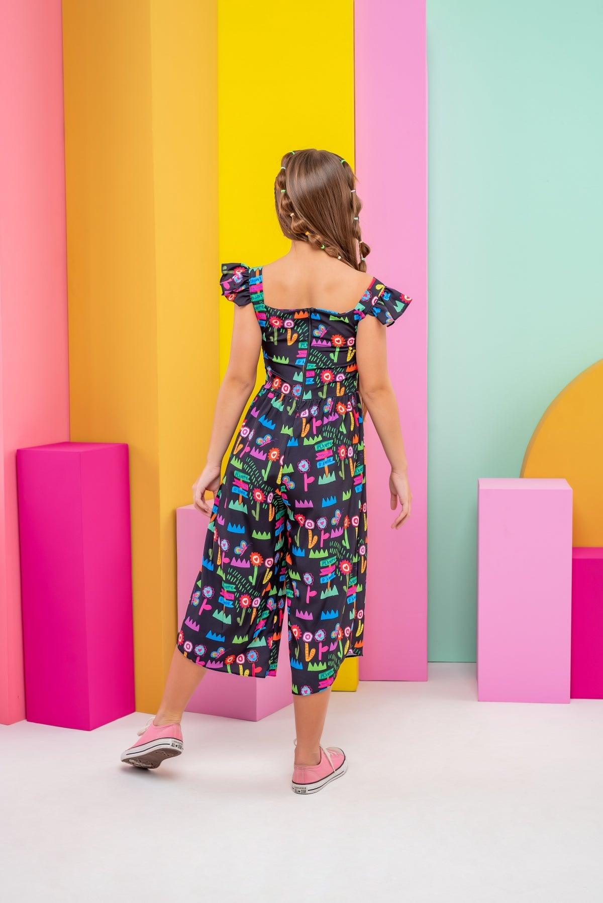 PantaCourt Jumpsuit for Girls, Ages 4-8 – Stylish One-Piece Outfit, Comfortable and Elegant, Perfect for Any Occasion - Rainbow Kids Colors