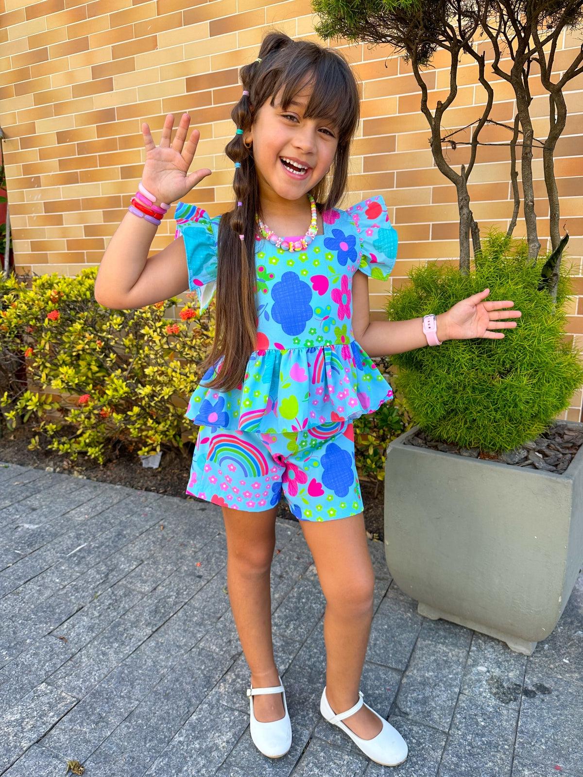 Eloá Blue Rainbow Set for Girls, Ages 2-6 – Vibrant Two-Piece Outfit, Comfortable and Stylish, Perfect for Everyday Wear - Rainbow Kids Colors