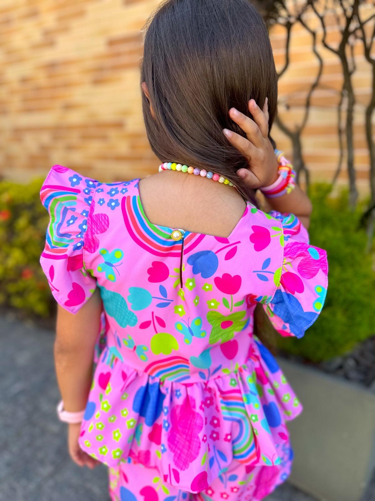 Eloá Pink Rainbow Set for Girls, Ages 2-8 – Adorable Two-Piece Outfit, Comfortable and Stylish, Ideal for Everyday Wear - Rainbow Kids Colors