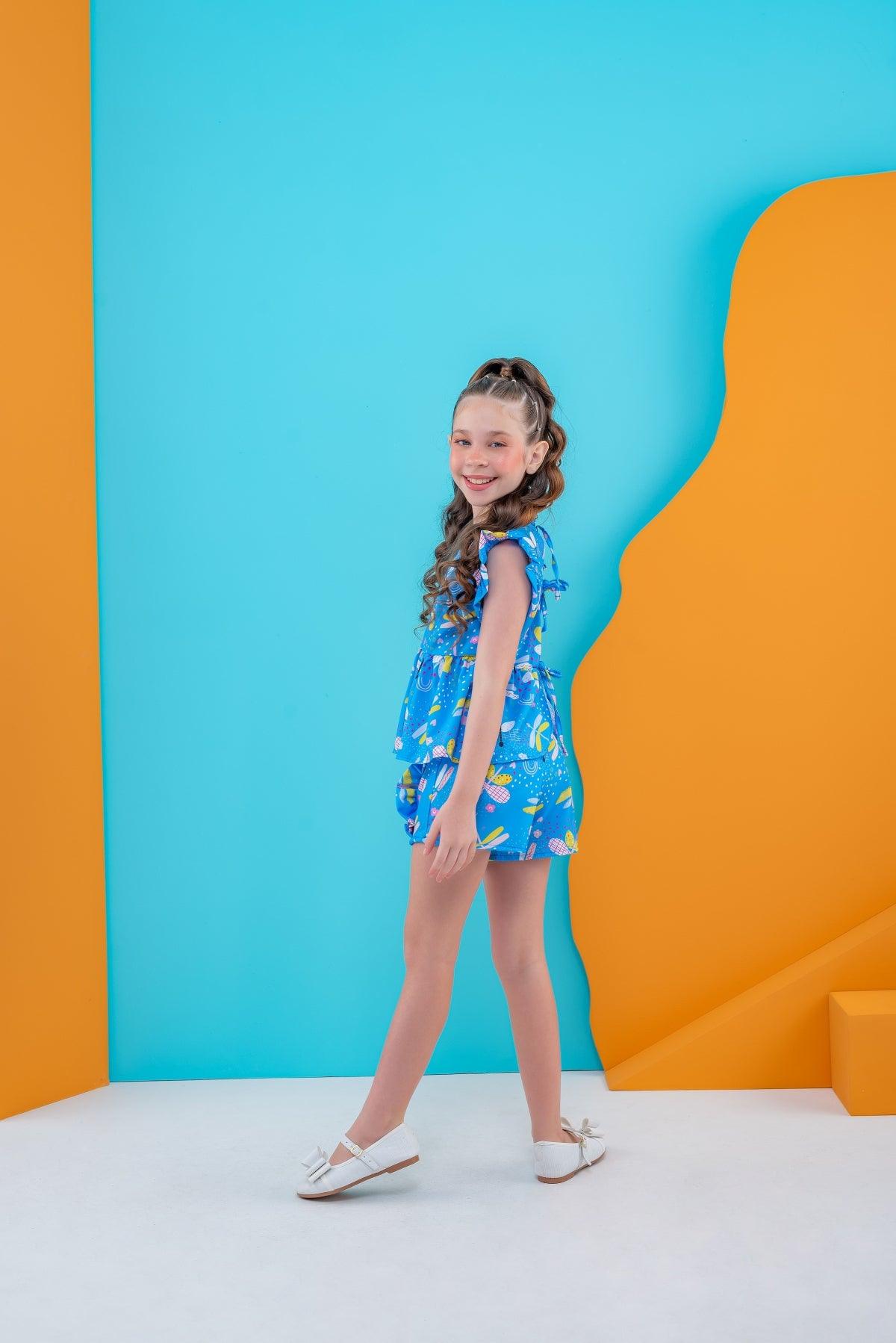 Dragonfly Blue Set for Girls, Ages 4-8 – Stylish Two-Piece Outfit, Comfortable and Trendy, Ideal for Everyday Wear - Rainbow Kids Colors