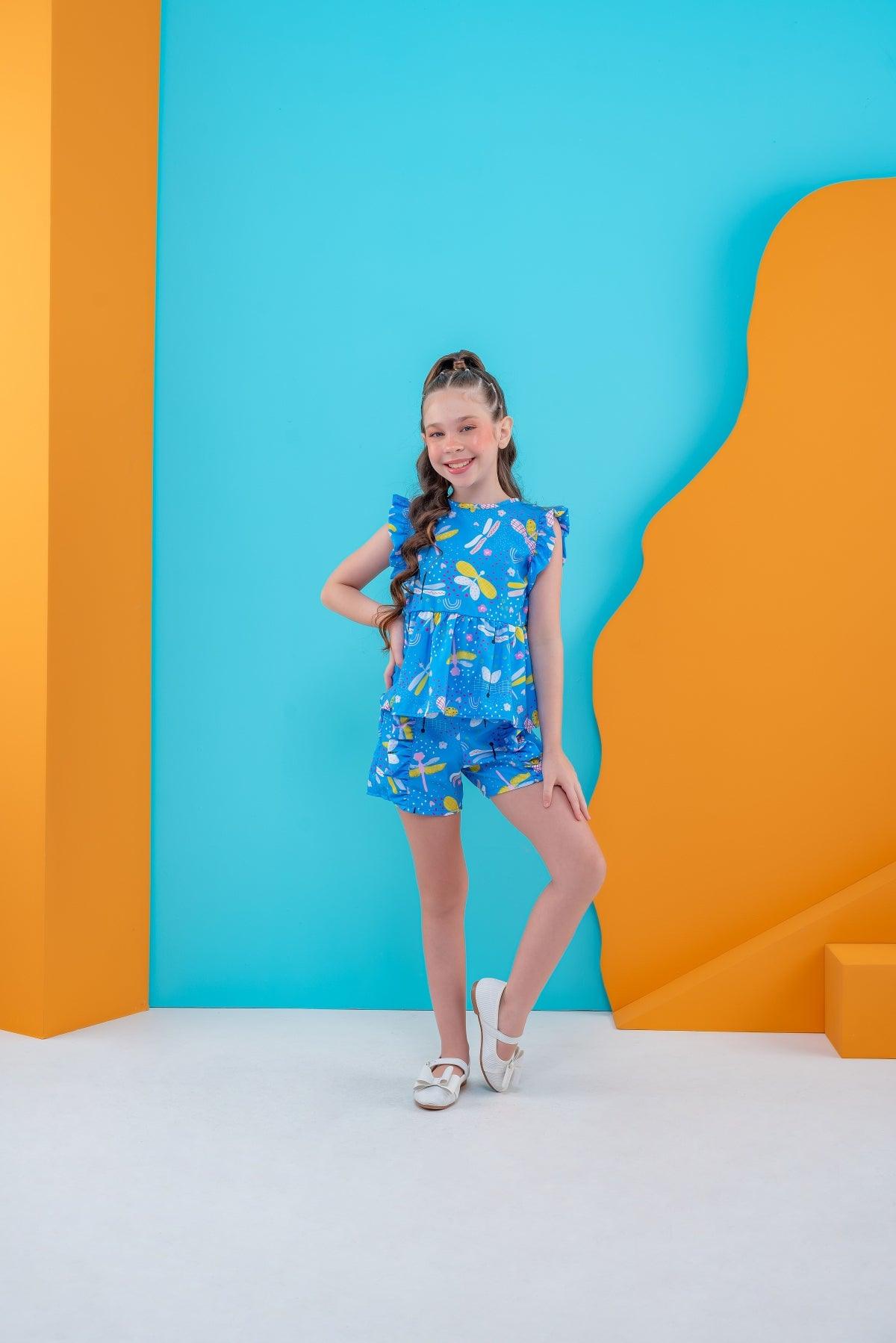 Dragonfly Blue Set for Girls, Ages 4-8 – Stylish Two-Piece Outfit, Comfortable and Trendy, Ideal for Everyday Wear - Rainbow Kids Colors
