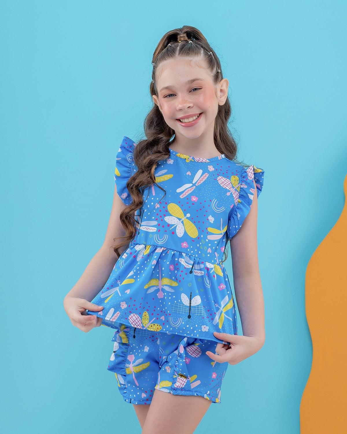 Dragonfly Blue Set for Girls, Ages 4-8 – Stylish Two-Piece Outfit, Comfortable and Trendy, Ideal for Everyday Wear - Rainbow Kids Colors