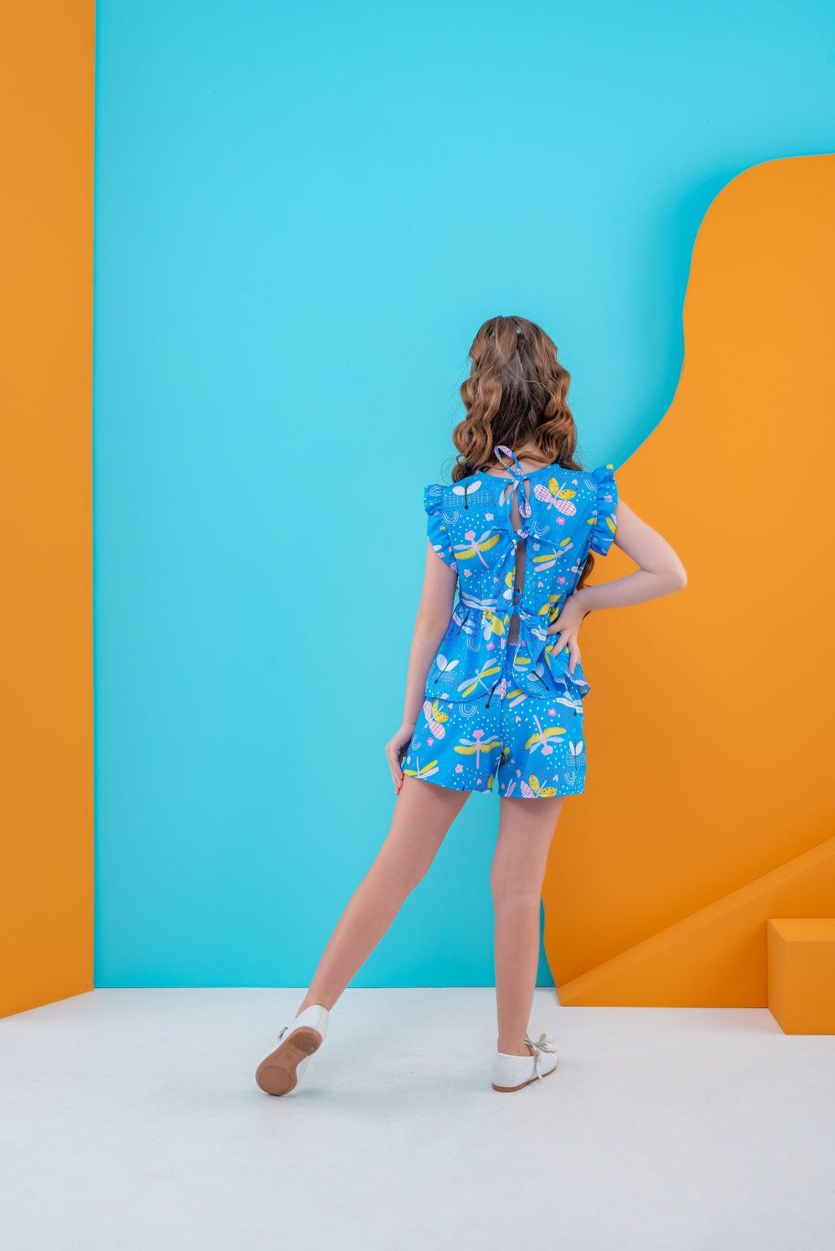 Dragonfly Blue Set for Girls, Ages 4-8 – Stylish Two-Piece Outfit, Comfortable and Trendy, Ideal for Everyday Wear - Rainbow Kids Colors