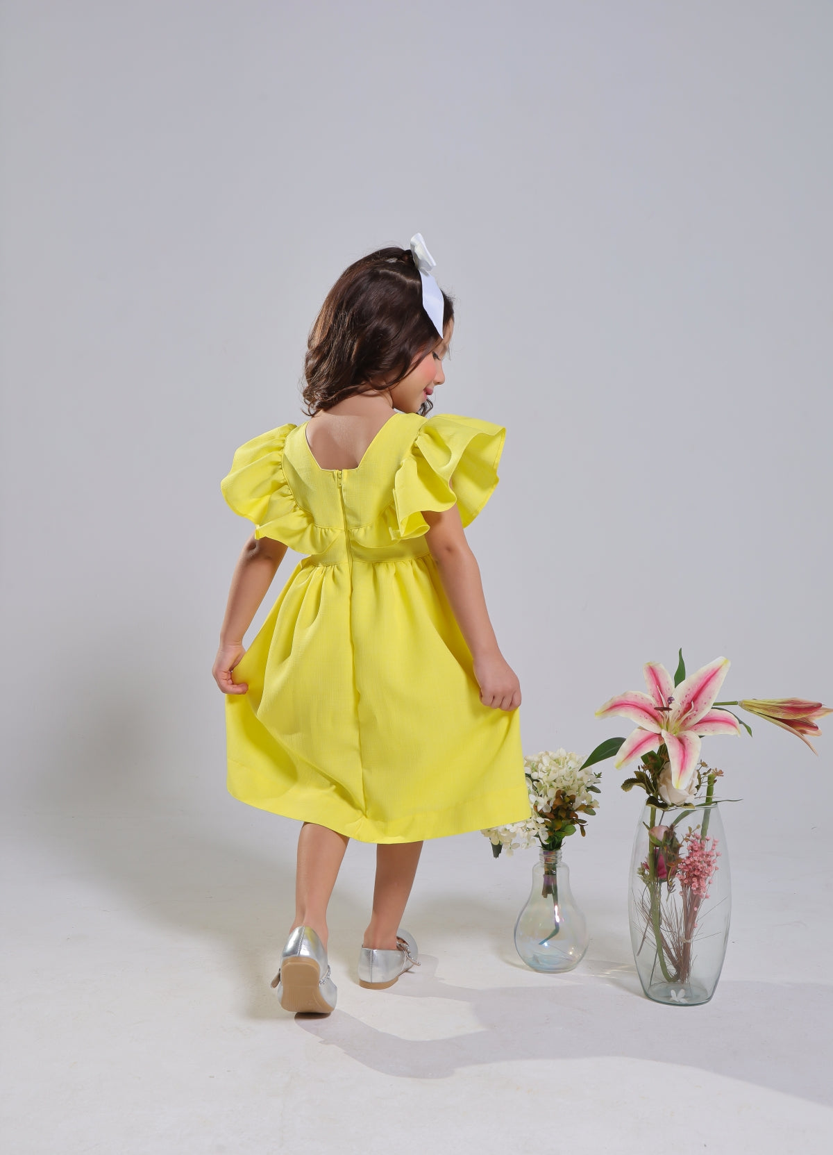 Rustic Linen Yellow Petal Dress, Ages 2-8 – Elegant and Comfortable, Perfect for Special Occasions