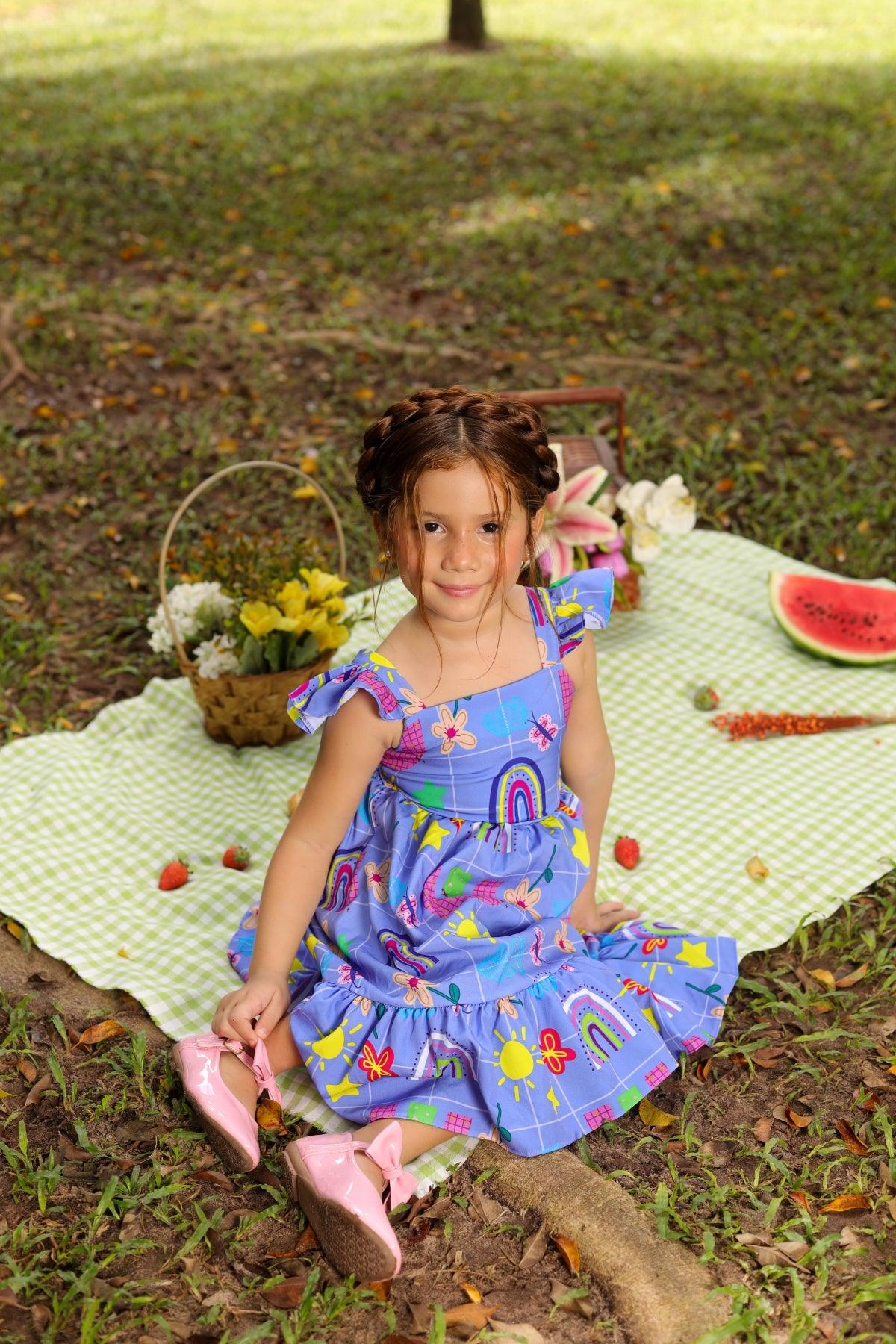 Lilac Rainbow Dress for Girls, Ages 2-8 – Colorful and Comfortable, Perfect for All Occasions - Rainbow Kids Colors