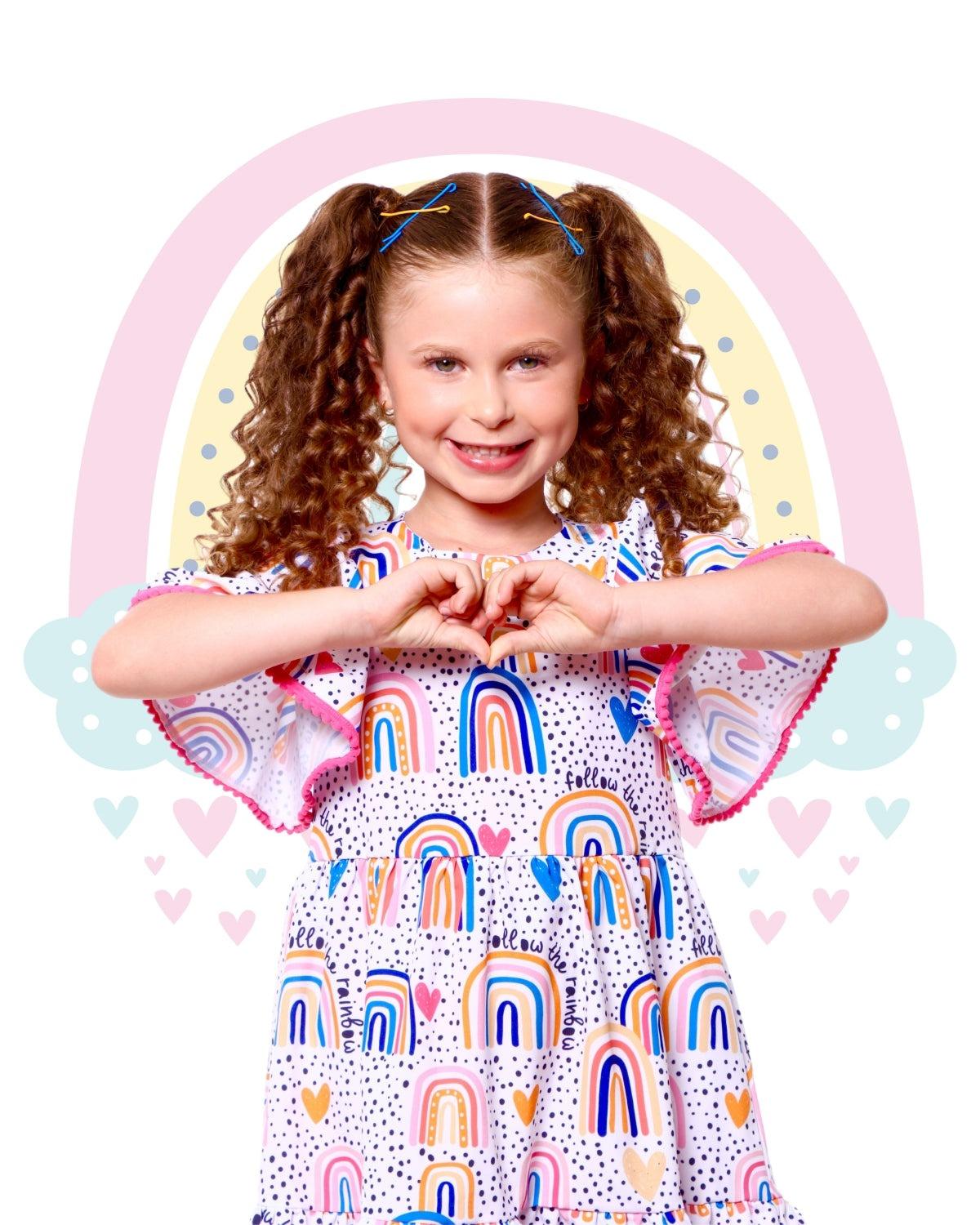 Rainbow Pompom Dress for Girls, Ages 6-8 – Colorful and Comfortable, Perfect for All Occasions - Rainbow Kids Colors