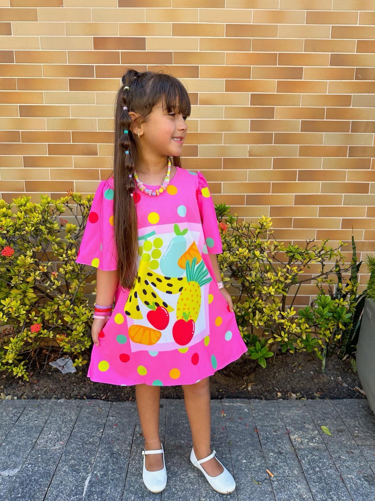 Playful Fruits Dress for Girls, Ages 2-8 – Fun and Comfortable, Perfect for Any Occasion - Rainbow Kids Colors