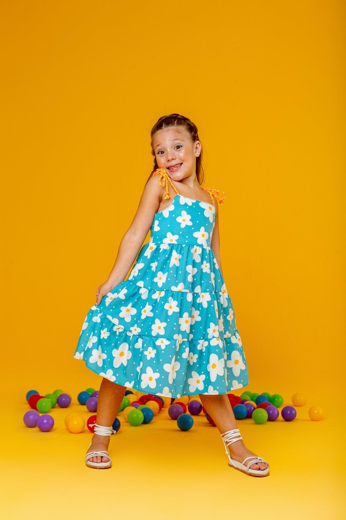 Blue Daisy Dress for Girls, Ages 2-8 – Elegant Floral Design, Comforta – Rainbow Kids Colors