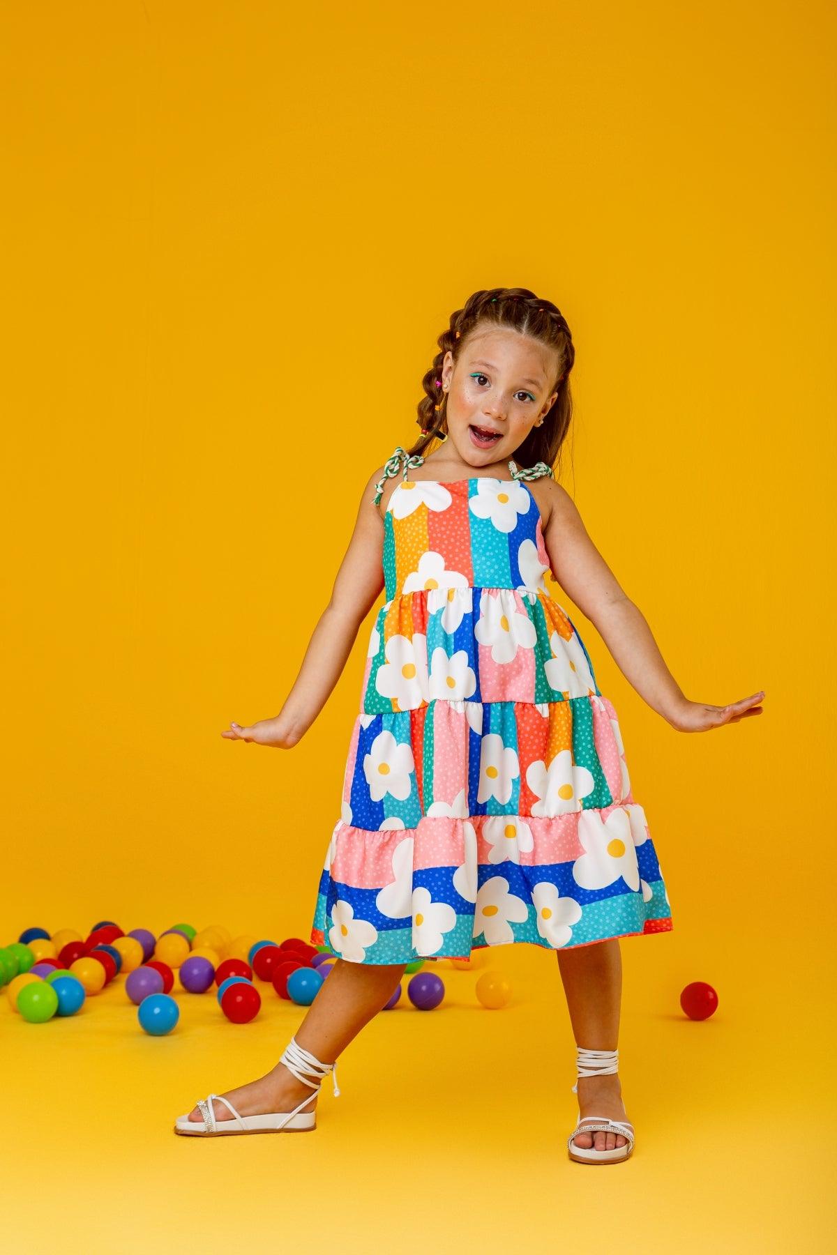 Colorful Daisy Dress for Girls, Ages 2 and 8 – Vibrant Floral Design, Comfortable and Stylish, Perfect for All Occasions - Rainbow Kids Colors