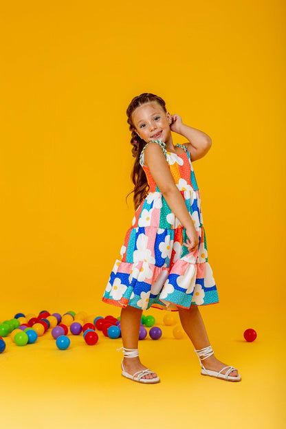 Colorful Daisy Dress for Girls, Ages 2 and 8 – Vibrant Floral Design, Comfortable and Stylish, Perfect for All Occasions - Rainbow Kids Colors